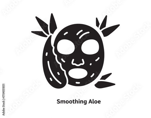 Aloe mask icon for smoothing. Natural aloe facial mask, spa treatments. Concept of natural skincare. Beauty treatment for the face. Solid filled sign. Isolated silhouette vector illustration.