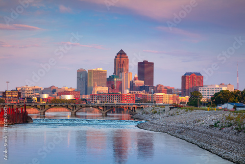 Des Moines, Iowa, USA. Cityscape image of Des Moines skyline, Iowa, USA at autumn sunrise.