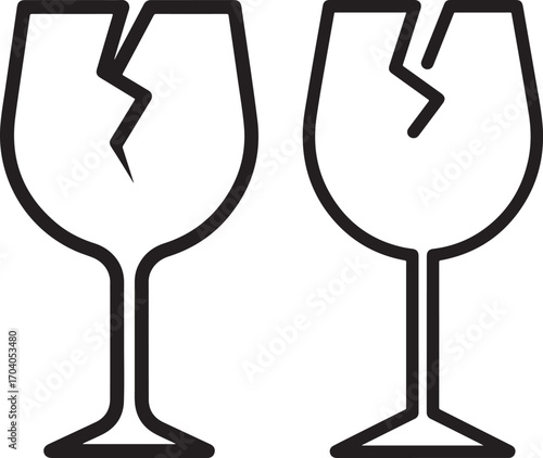 Two cracked wine glass silhouette symbols