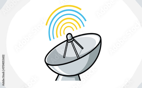 Satellite Dish with Signal Waves Emitting Technology Communication