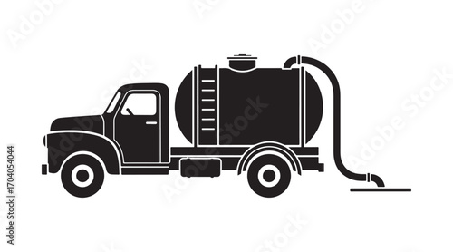 A basic drawing of a septic tank truck in monochrome
