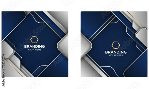 Elegant branding identity mockup with dark blue and silver color scheme for business logo isolated on transparent background