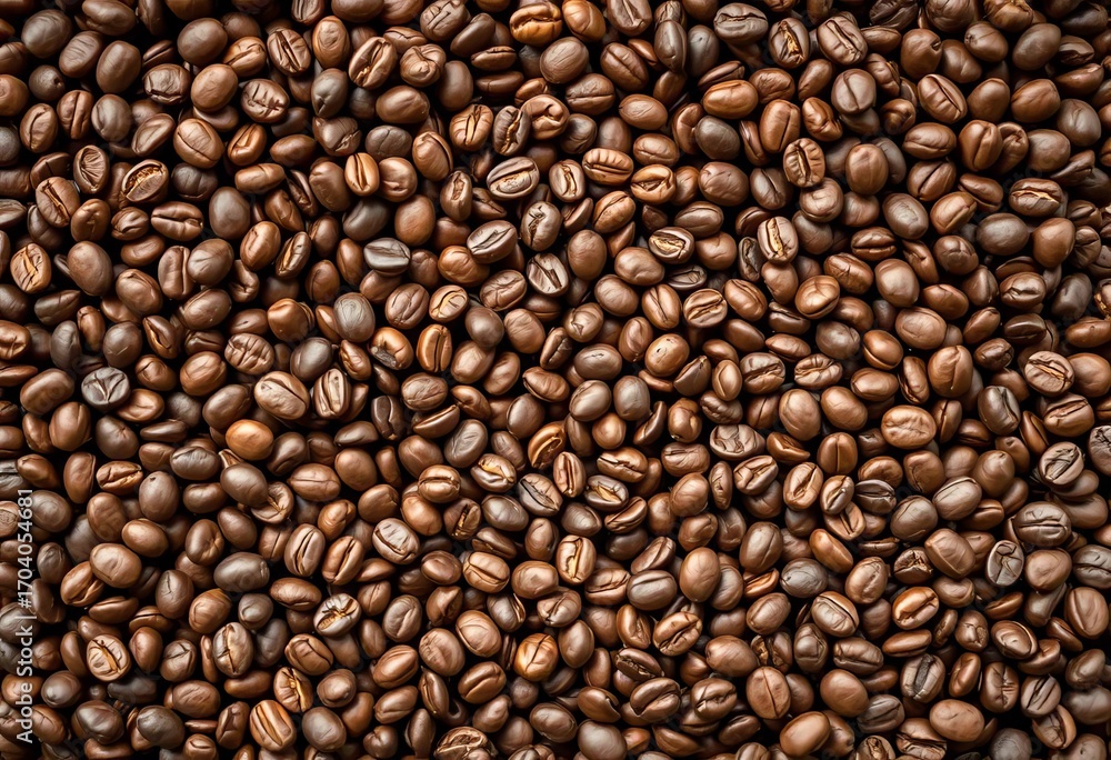 A dense, swirling pattern formed by numerous coffee beans, illustration, overhead A dense, swirling pattern formed by numerous coffee beans, illustration, overhead