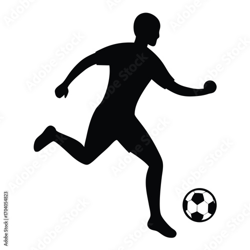 Silhouette shows the person kicking a soccer ball on a transparent background