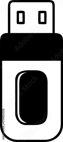 Monochrome vector illustration of a USB flash drive. Minimalist line art icon representing a portable memory stick for data
