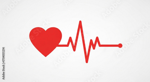 A vibrant red heart symbol with a dynamic electrocardiogram line, , conveying health, love, and medical themes in a simple design