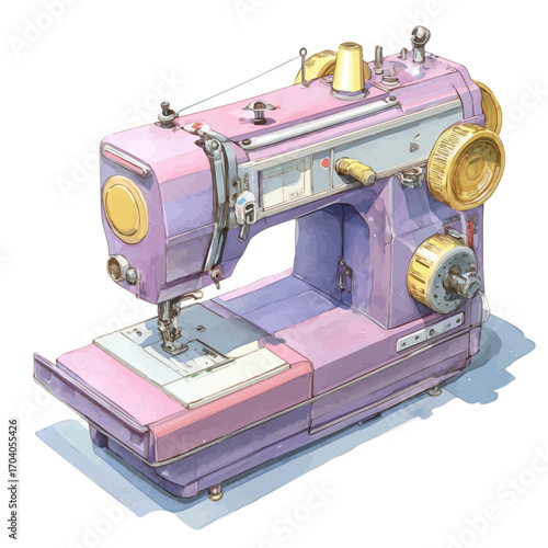 watercolor vector of Electronic Sewing Machine, isolated on a white background.