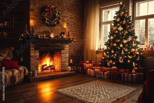 Wallpaper Mural christmas tree with fireplace Torontodigital.ca