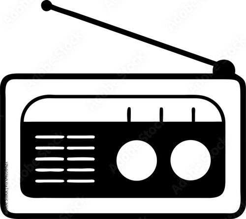 Classic old-fashioned radio tuner illustration. Simple black silhouette icon for audio, music, and broadcast technology concepts
