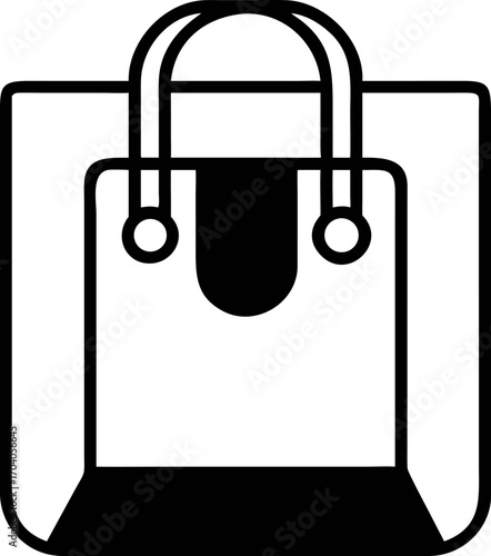 Minimalist Black and White Illustration of a Shopping Bag with Handles, Ideal for Ecommerce or Retail Design Projects