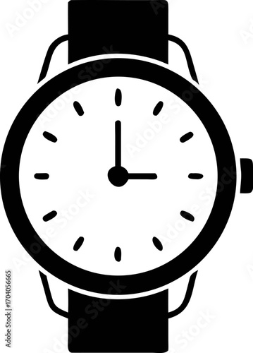 Clean black wristwatch vector icon for digital interfaces, symbolizing time, precision, and modern design, ideal for apps and graphic projects