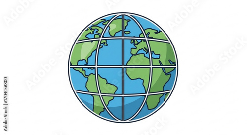 A vibrant globe illustration, showcasing the continents and oceans of earth, symbolizing global connectivity and environmental awareness