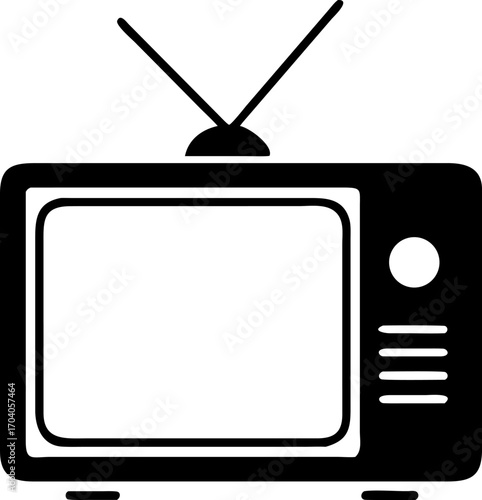 Simple black and white icon of a retro television with an antenna