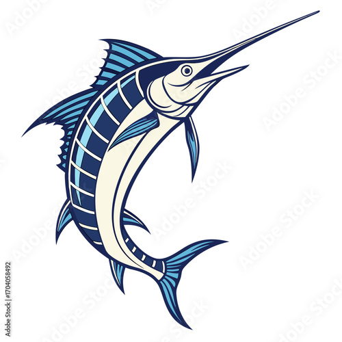 Blue marlin fish jumping out of water