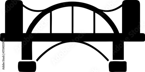 Illustration of a black silhouette of a bridge, an architectural structure for transportation over a river or valley, simple design