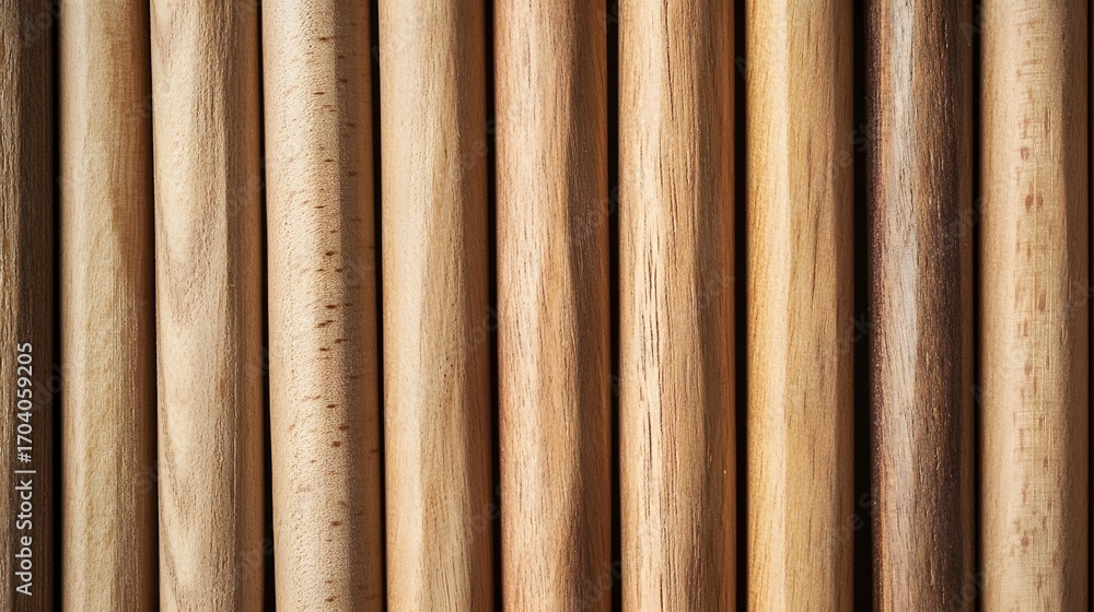 Obraz premium Close-up view of a collection of wooden pencils arranged vertically creating a textured background