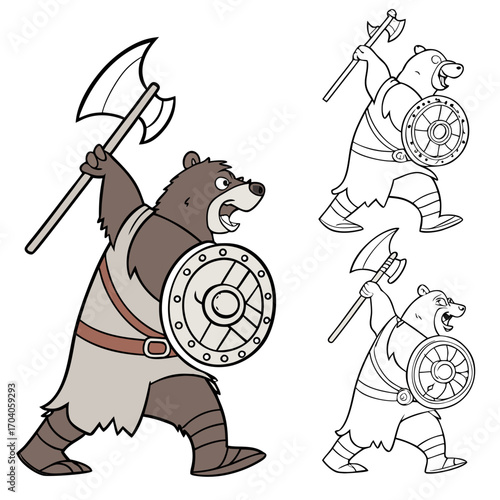 Bear Warriors Coloring Pages Mighty bears holding axes & shields