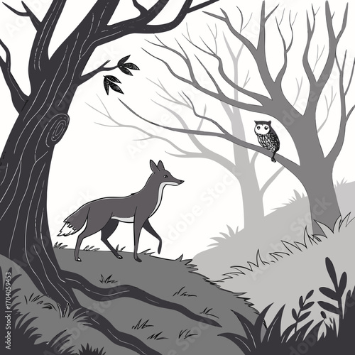 Haunted Forest Animals Coloring Book Deer, fox & owls in spooky woods