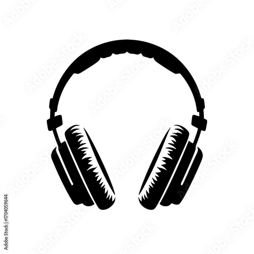 Bold black headphones icon symbolizing music audio and sound experiences for modern design