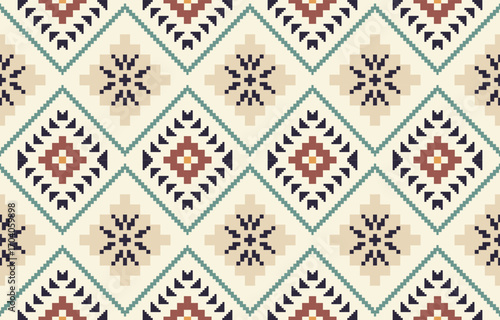 Ethnic abstract ikat art. Aztec ornament print. geometric ethnic pattern seamless  color oriental.  Design for background ,curtain, carpet, wallpaper, clothing, wrapping, Batik, vector illustration.