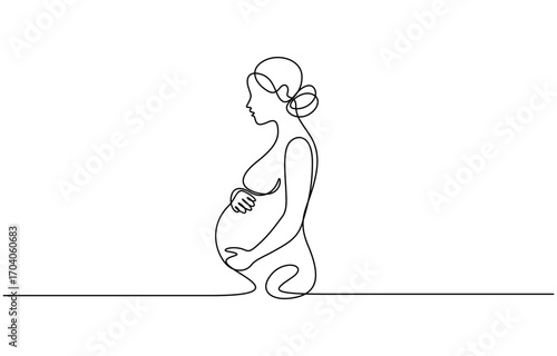 Continuous one line drawing of Pregnant woman vector illustration. Editable outline