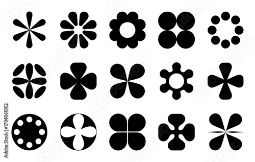 Collection of Abstract Black and White Geometric Flower and Star Shapes