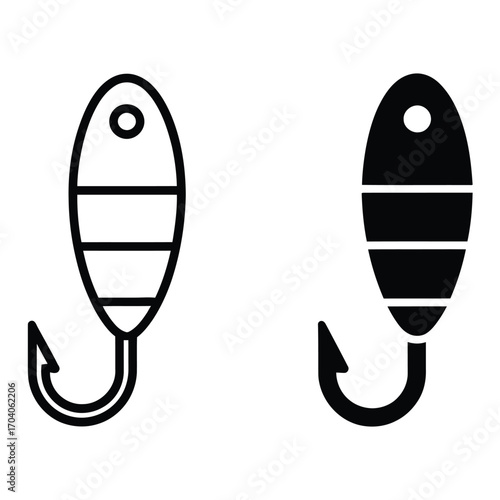 Fishing lure icons outline and solid black styles