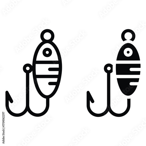 Two fishing lures one outline one filled icon