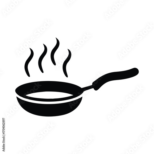 Frying pan with hot steam, cooking concept design on a white background