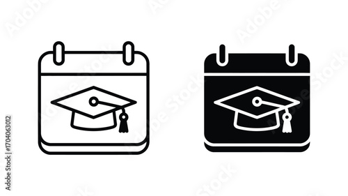 Vector art of graduation day icon calendar with graduation cap, symbol of the end of studies and the beginning of a new life