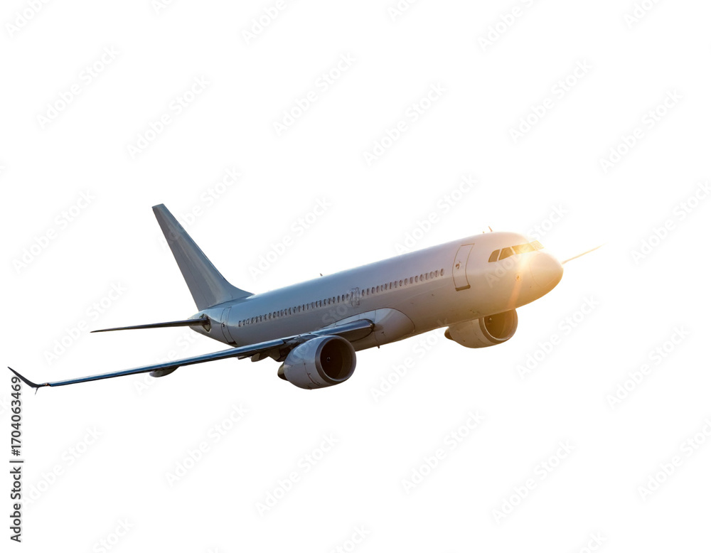 Obraz premium Commercial Airplane Flying Above Clouds, Side View, isolated on transparent background png
