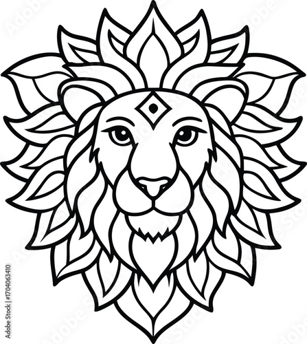 Majestic lion head detailed line art drawing powerful regal animal king of the jungle portrait
