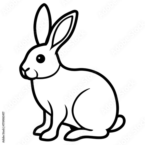 Simple cartoon rabbit sitting with long ears and a fluffy tail silhouette
