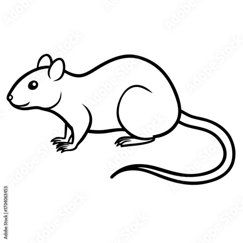 Simple black and white outline illustration of a rodent with a long tail silhouette