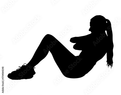 Silhouette of a woman doing a exercise, training abdominal muscles. Vector illustration