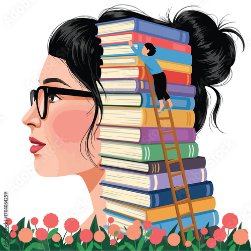 A smiling schoolgirl with a stack of books represents the beauty of learning and education