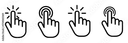 Set of four hand cursor icons indicating a click or touch action