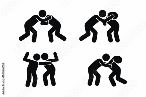 set of Wrestling match icon  silhouette illustration
