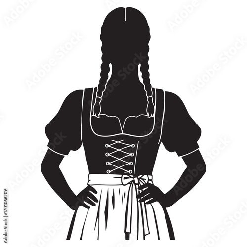 Silhouette of a woman in traditional bavarian dress with braided hair