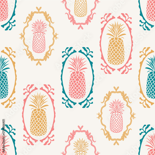 Ink drawn vector seamless repeat pattern in expressive freeform style. Coastal sea themed. Beach, palm, exotic.