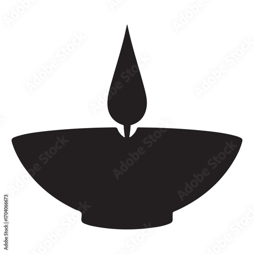 Simple black silhouette of a traditional oil lamp with a flame