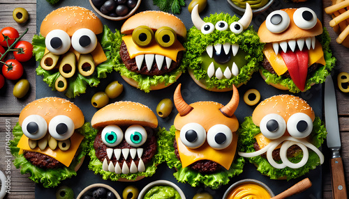 Wallpaper Mural Halloween Monster Burgers with Olive Eyes and Cheese Teeth Torontodigital.ca