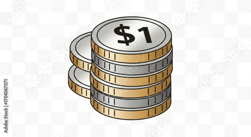 A stack of shiny onedollar coins, , representing wealth, finance, currency, and economic prosperity and financial stability