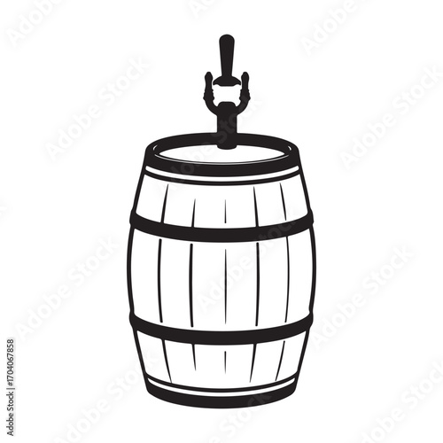 Vintage wooden barrel hanging from a metal hook with rustic charm