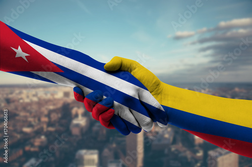 Canvas Print Shaking hands Cuba and Colombia