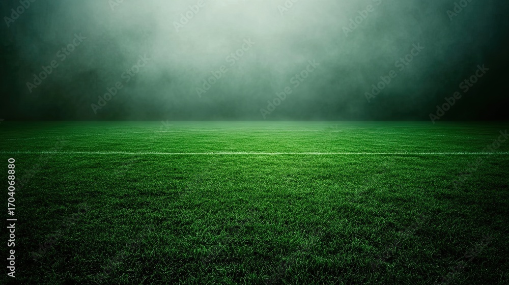 Obraz premium Foggy green sports field at night