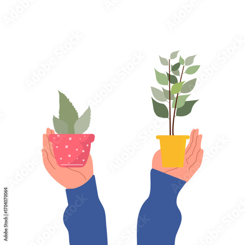 Environmental care and green plants concept with hands protecting nature and earth conservation