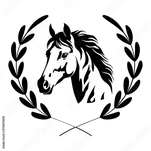 Beautiful Head Horse with Wreath Laurel Vector, Horse Svg Cut File