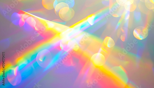 Ethereal Rainbow Prism Light with Sparkling Bokeh Background
