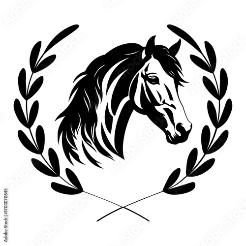 Beautiful Head Horse with Wreath Laurel Vector, Horse Svg Cut File